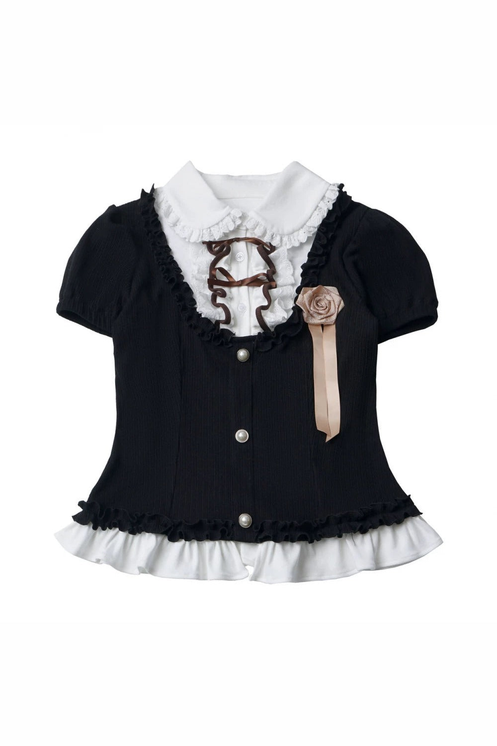 Rose Brown Lace Knit Top + Skirt