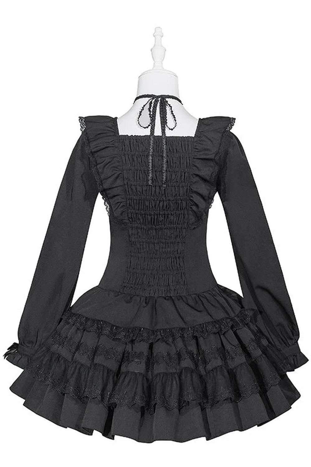 Lace Long Sleeve Cross-Tie Bow Dress
