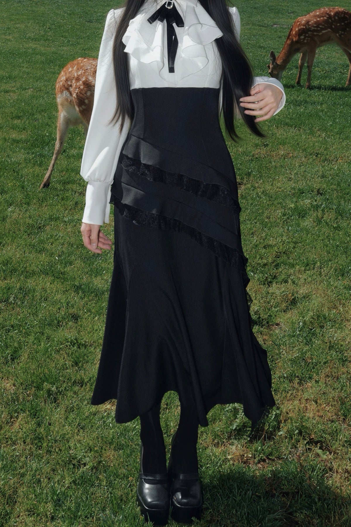 Black Cape Fishtail Long Dress