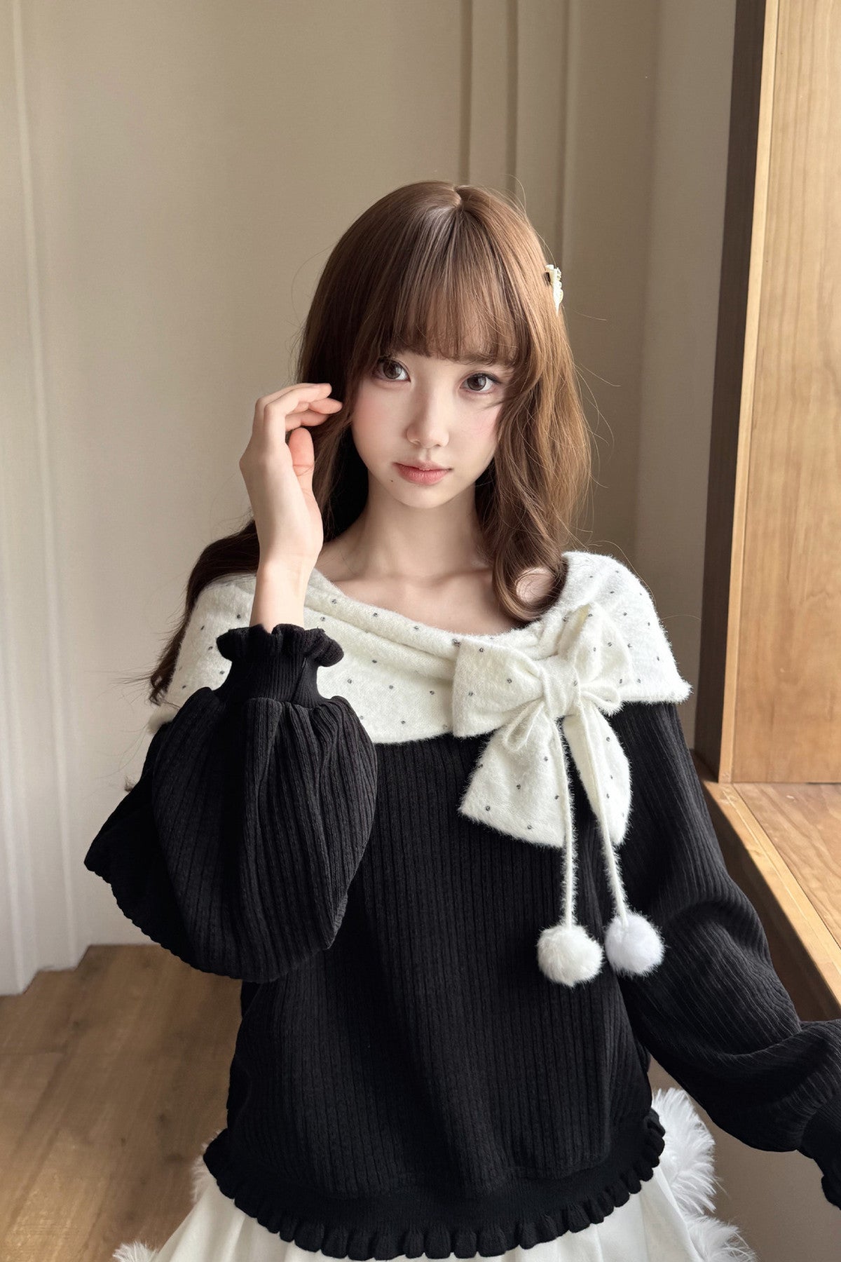 Polka Dot Off-Shoulder Sweater Top and Skirt Set