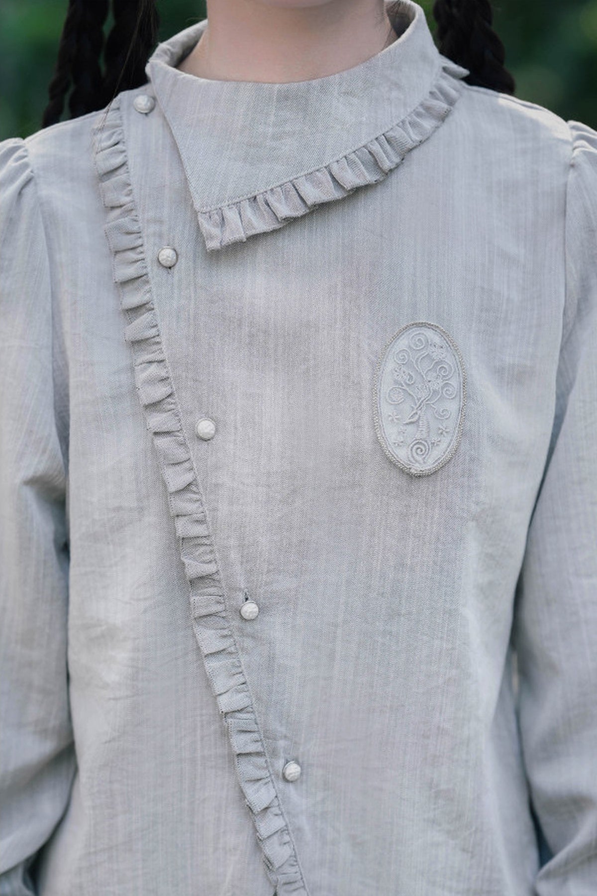 Deer Smoke Slanted Placket Shirt and Double Layer Skirt Set-Up