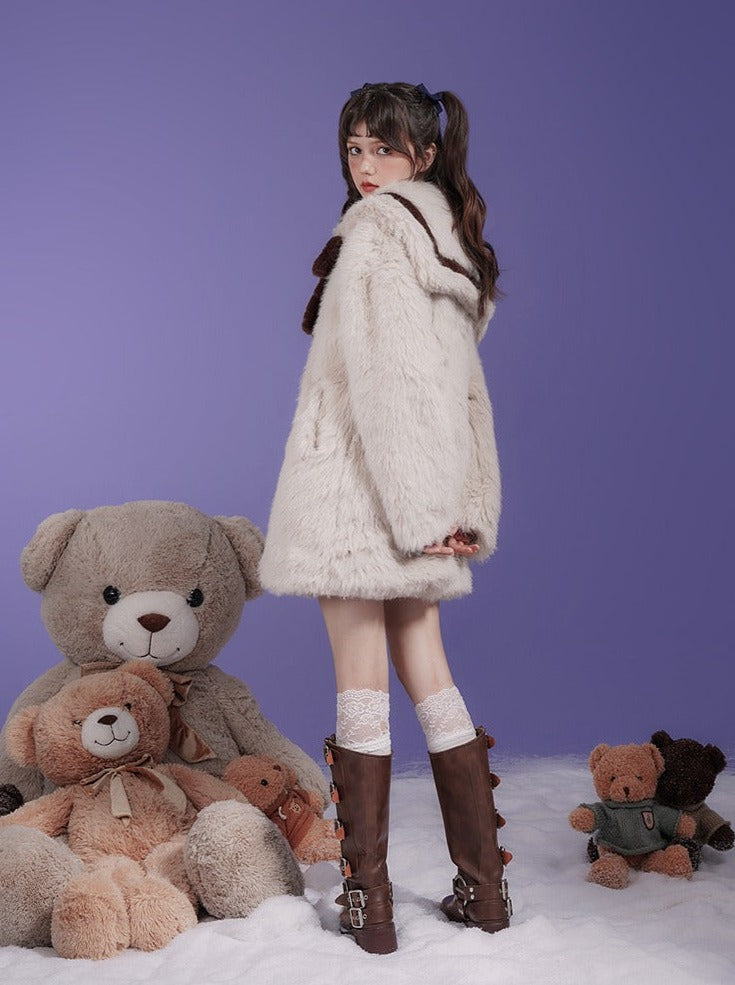 Sailor collar quilted fur jacket