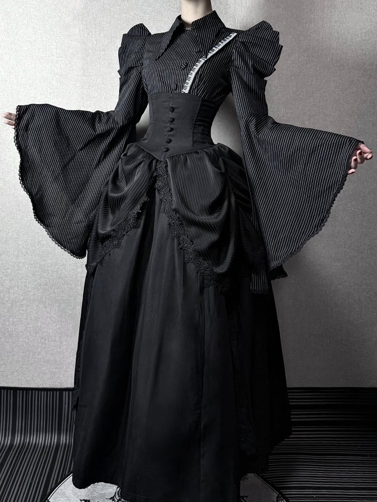 【预售截止4月13日】钢琴条纹哥特洛丽塔蓬蓬泡泡袖衬衫TypeA/B