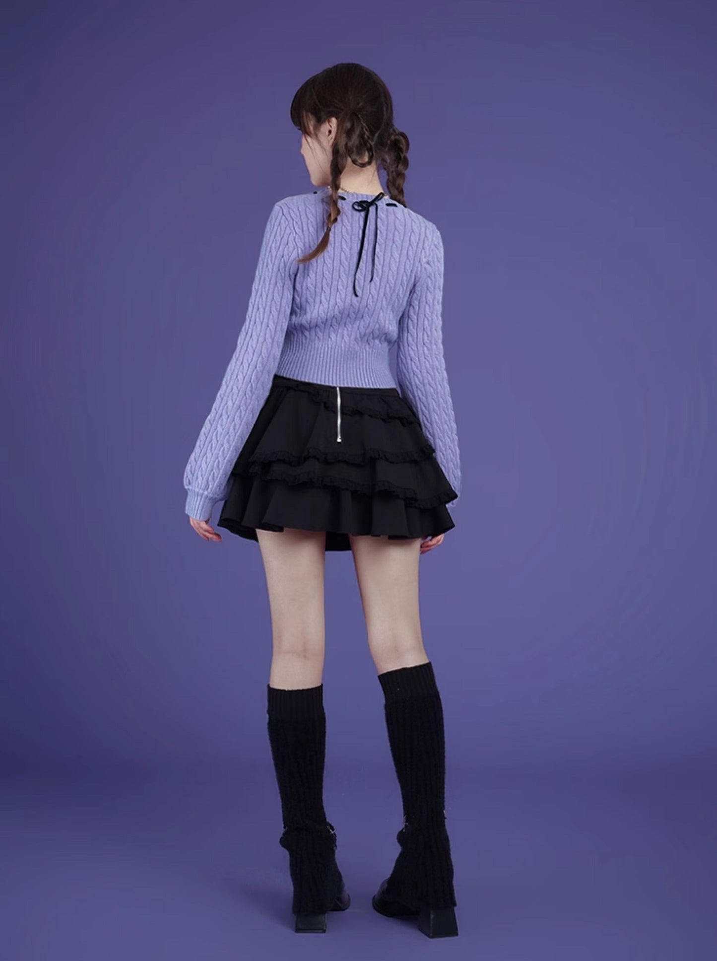 Stitched ribbon cable knit