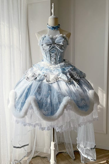 【12月10日予約締切】Snow Rabbit Ball ブルー×シルバーホルターネックファードレスセットアップ+ドレスセットA/B