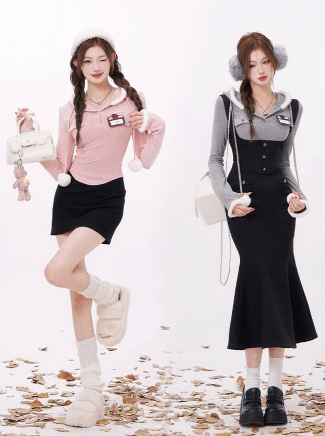 ファーボールガーリーフードトップス