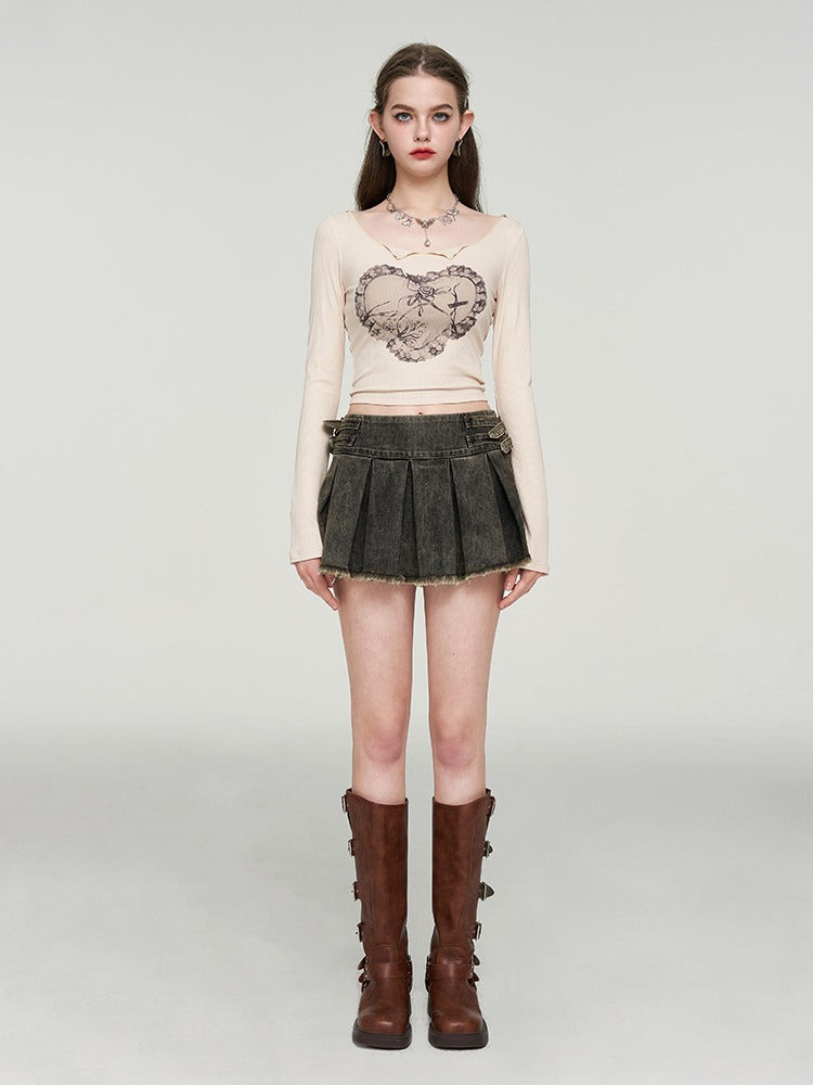 フレアスリーブラブプリントパーカートップス