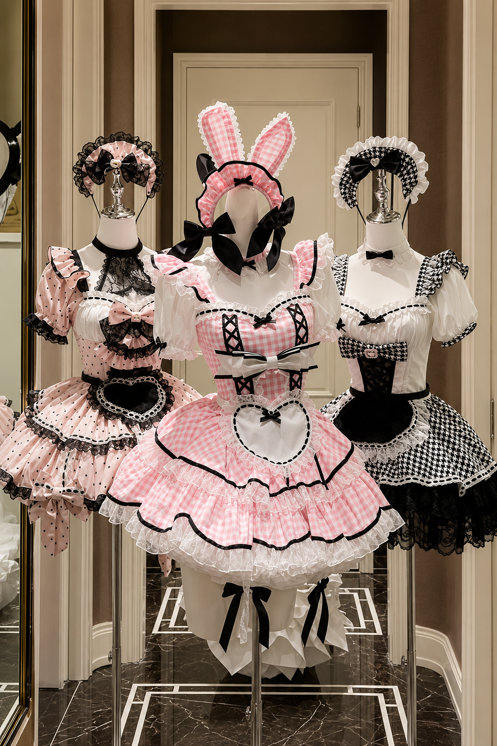 うさみみピンクギンガムメイドドレス