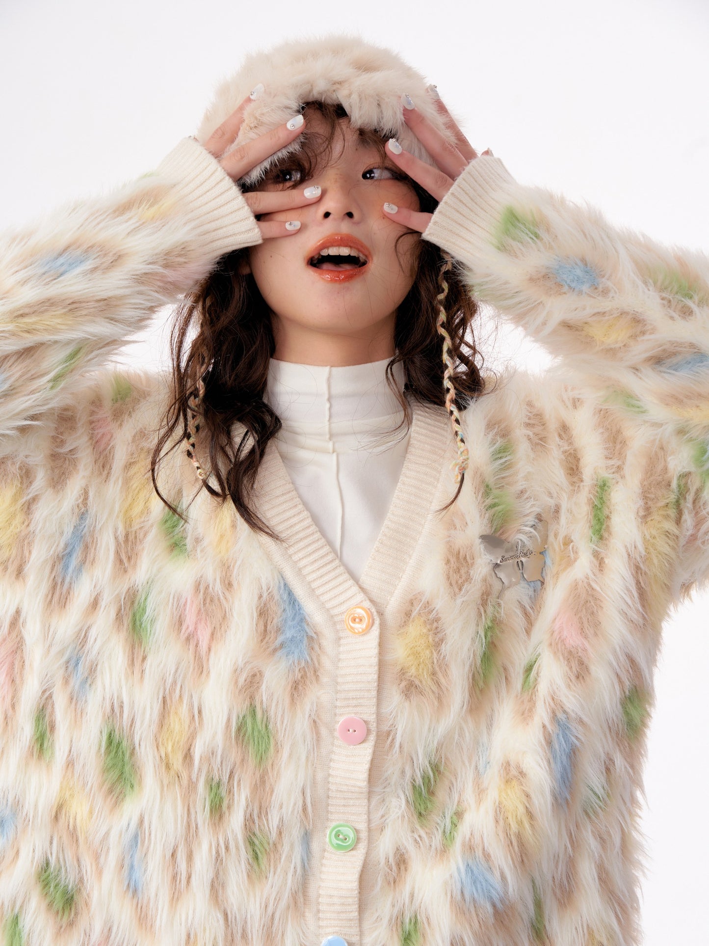 彩色豹纹皮草开衫