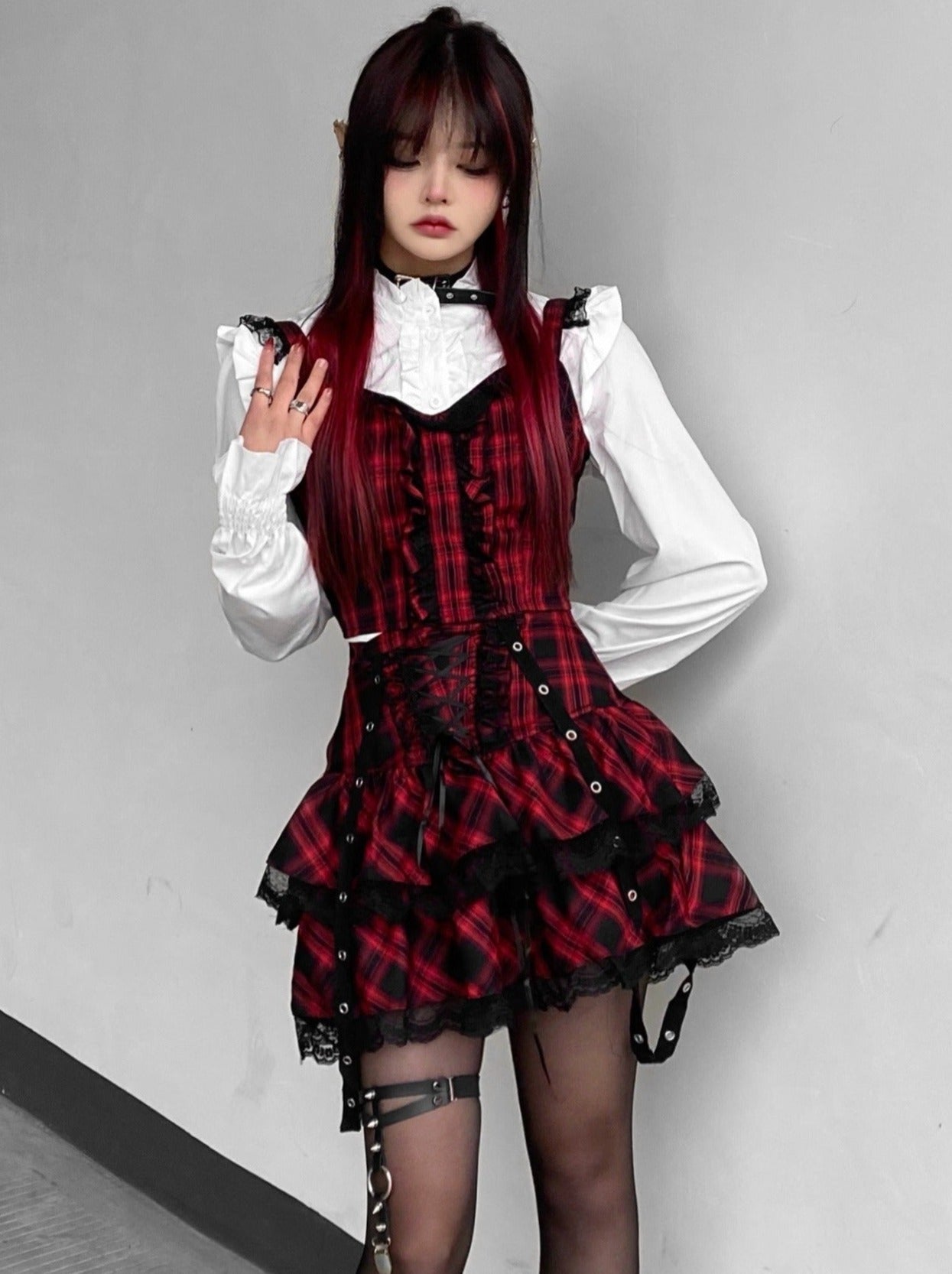 Gothic A-line Lolita Skirt Plus Size Suspender Button Front Skirt