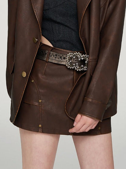 Antique high-end tailored leather jacket + skirt