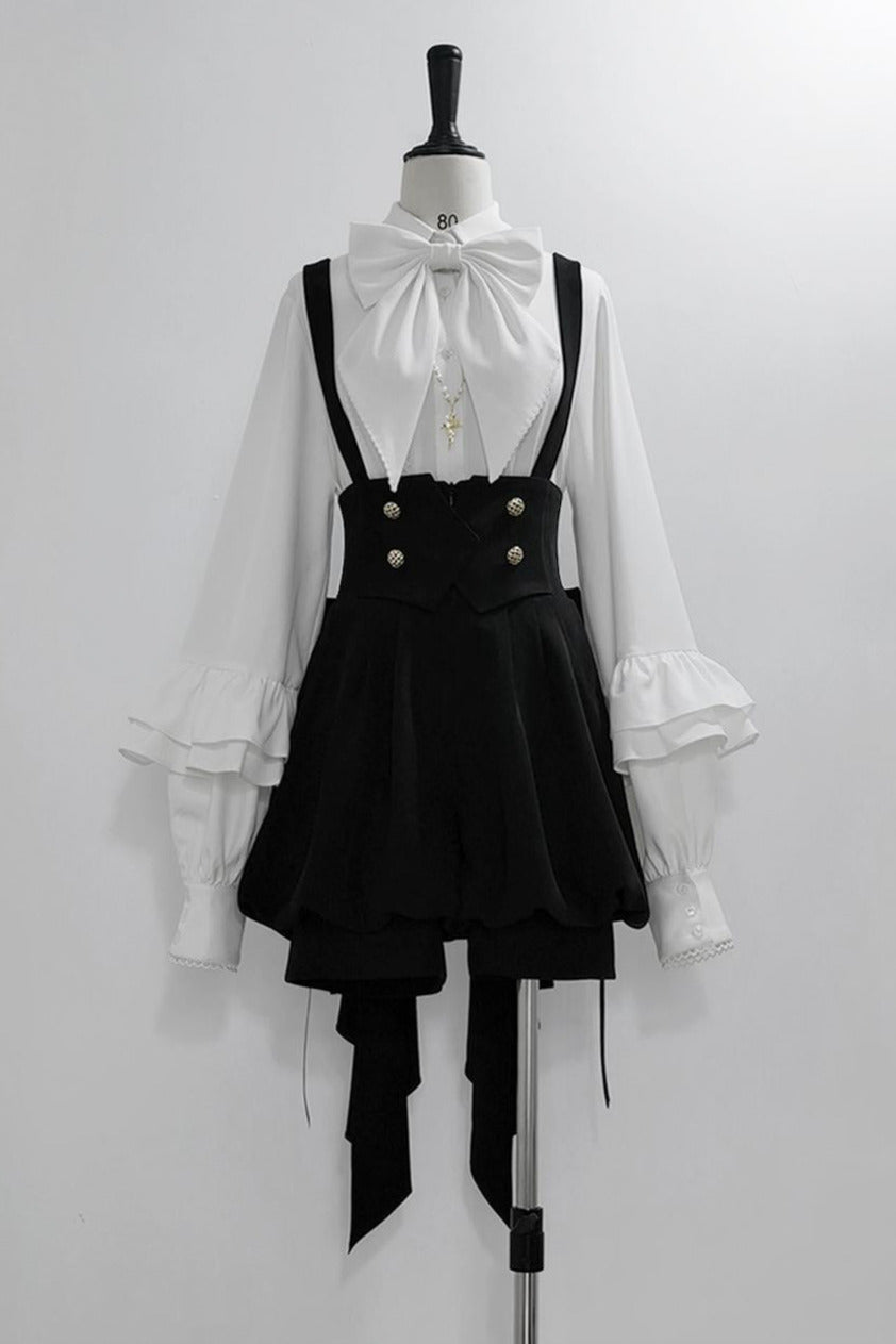 【予約商品】レトロエレガントダークキュートプリンスリボンシャツ+テールショートパンツ