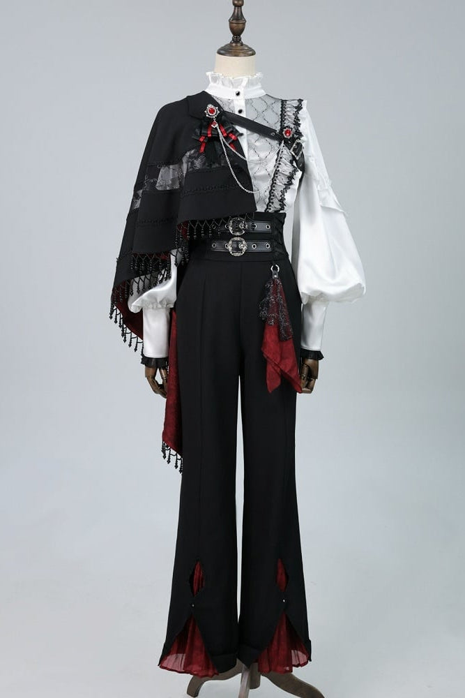 【10月2日予約締切】Gothic Beaded Lace Trim Knight One-Shoulder Cape (With Red Lining) + Jewel Chain Brooch