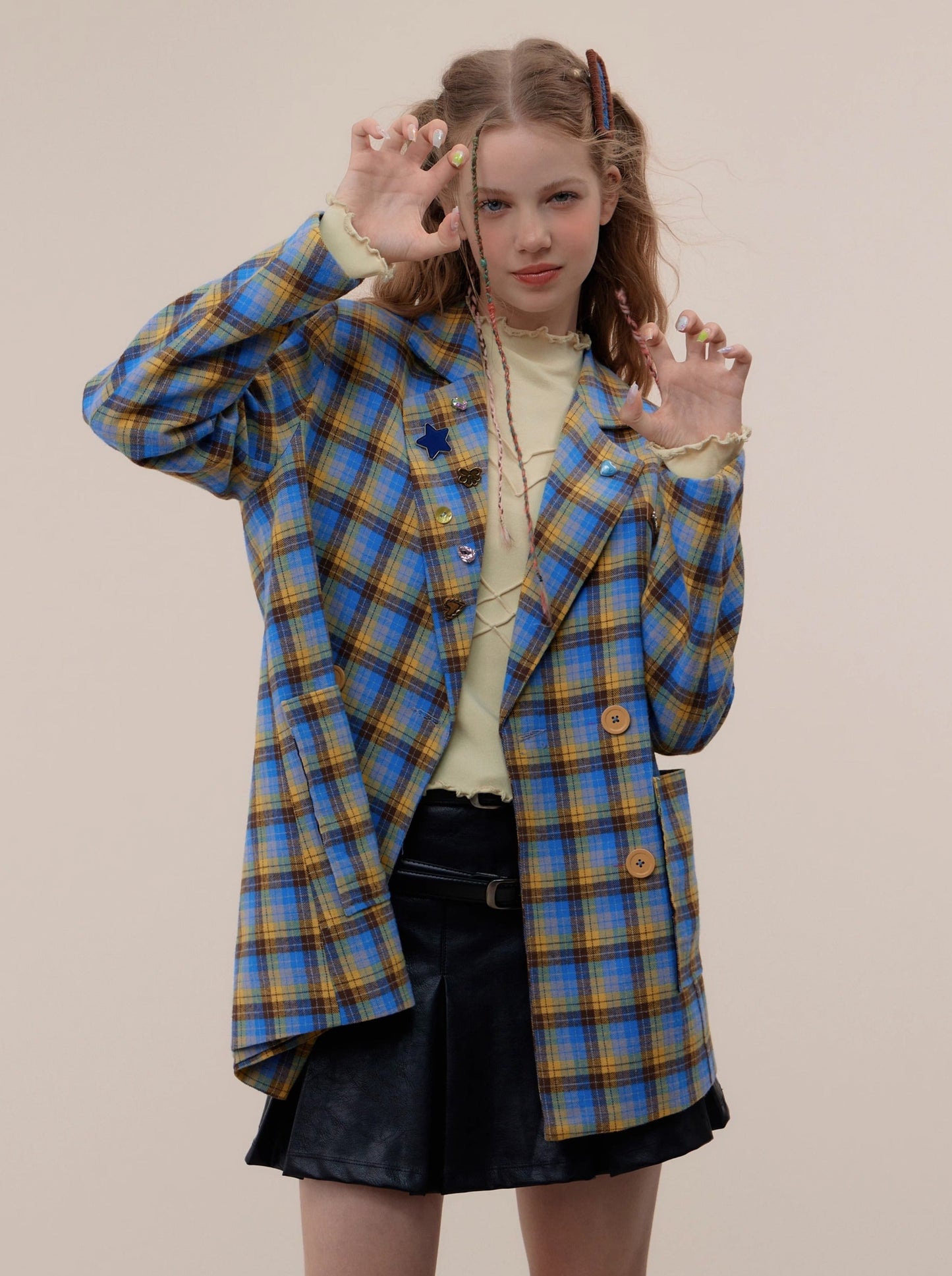 美式超大格纹夹克