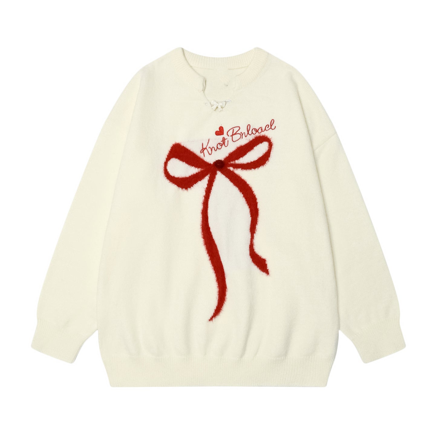Heart Bow Mohair Wide Neck Sweater