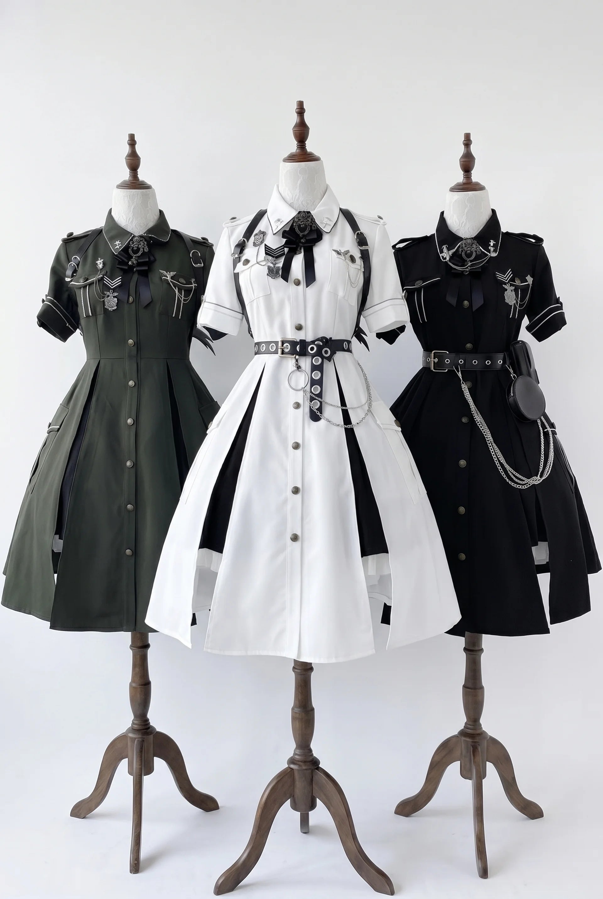 軍服】フロントボタンアーミーテイストスプリットワンピース – Belchic