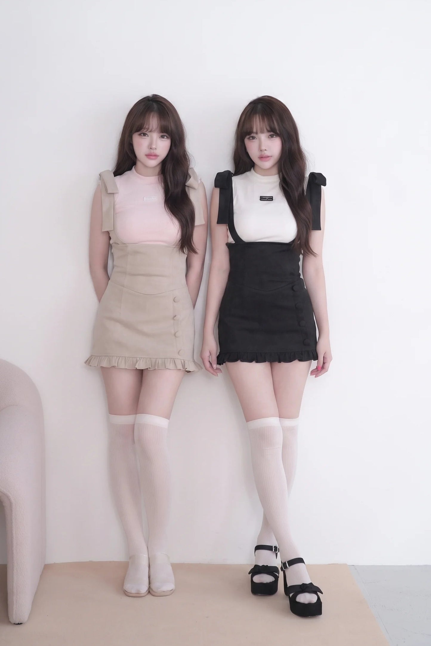 Lace Sleeve Suspender Dress Set
