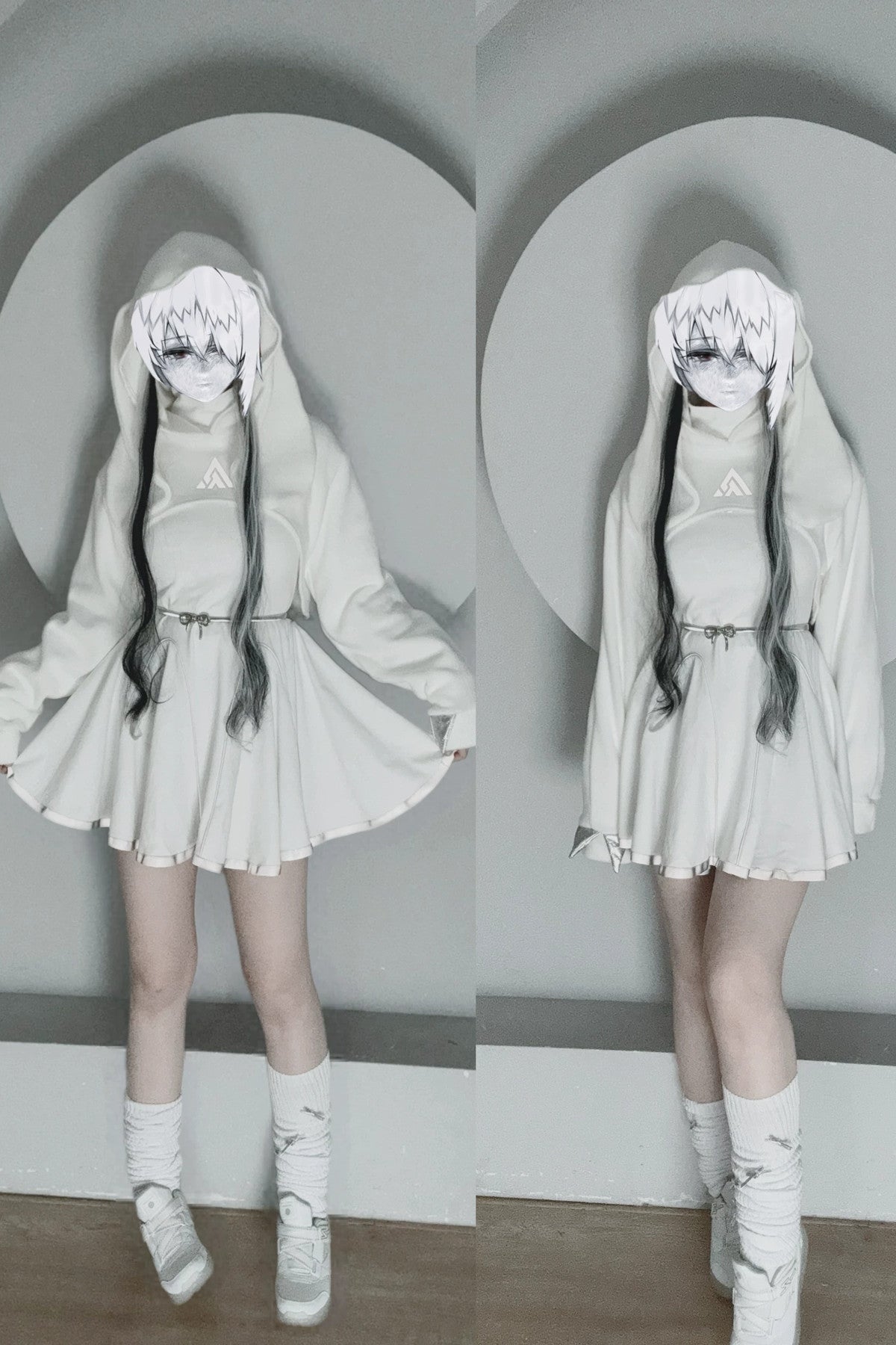 Oversize-Kapuzenoberteil mit Hasenohren und Krallen