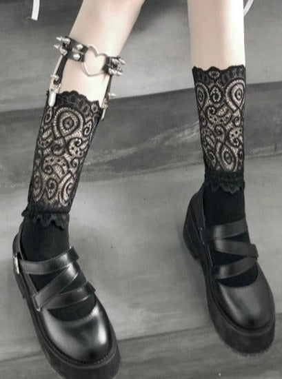 ペイズリーレースソックス+スタッズガーターベルト - LilyBlack