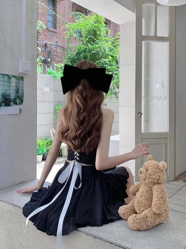 バックレースアップホルターネックビスチェトップス+チュールスカート