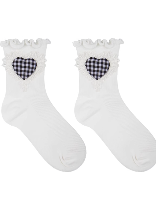 Mellow Rib check Heart Socks