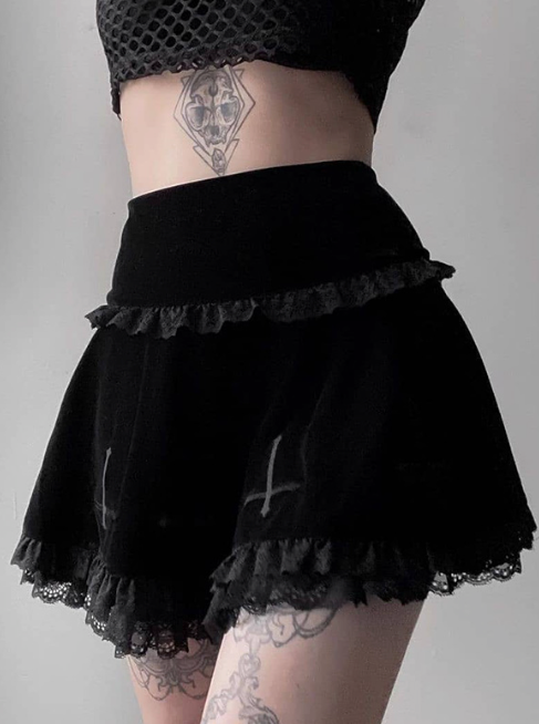 DEVIL 黒リボンレース ラッフルスカート - スカート