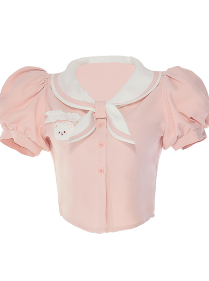 Sailor Top + Neck Blue Suspender Skirt
