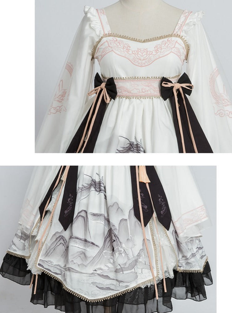 Layered frilled Japanese pattern Hagoro dress