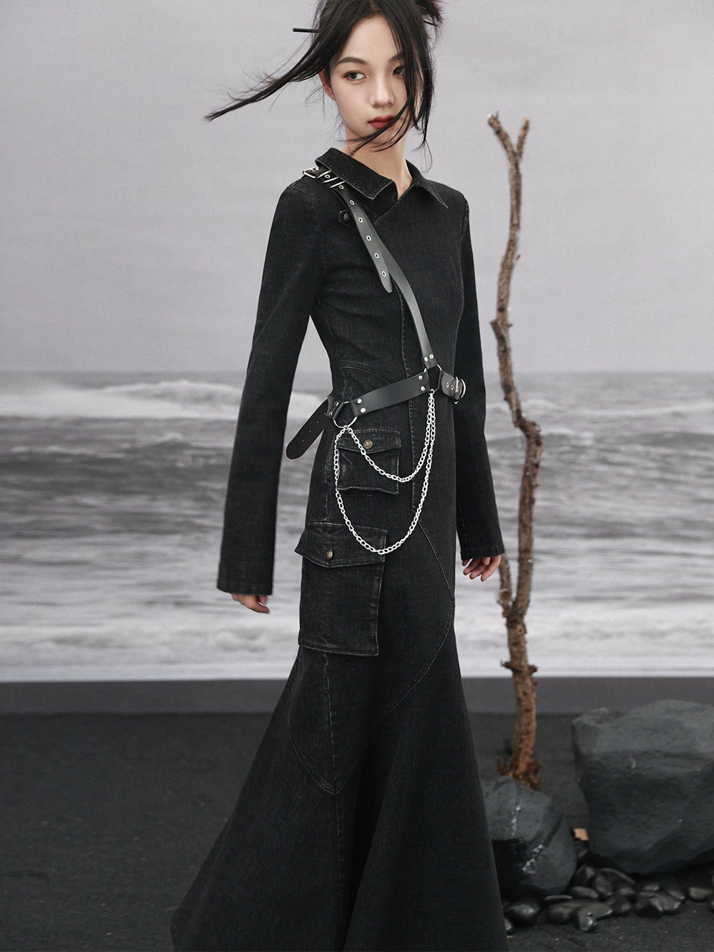 Niche Design 拼接鱼尾牛仔连衣裙