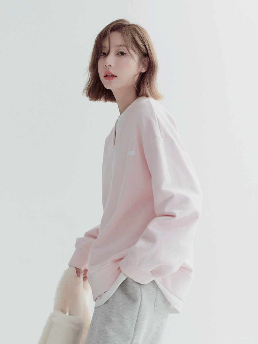 페이크 투피스 루즈 라이트 컬러 스웻셔츠