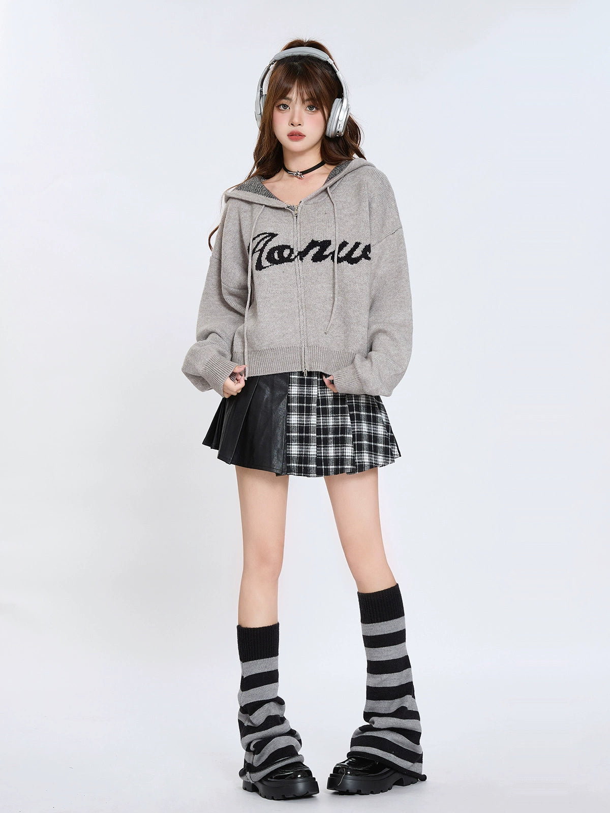 American Double Zip Hoodie Knit Cardigan