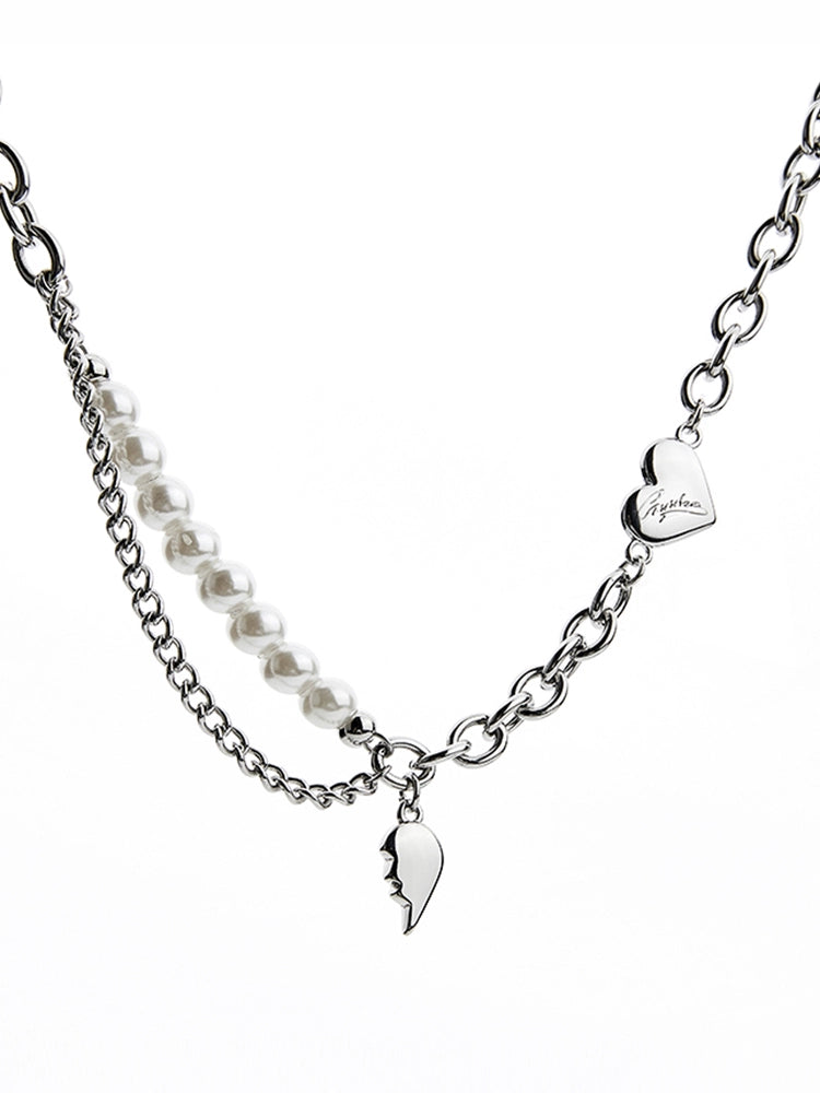 シルバーハートパールネックレス