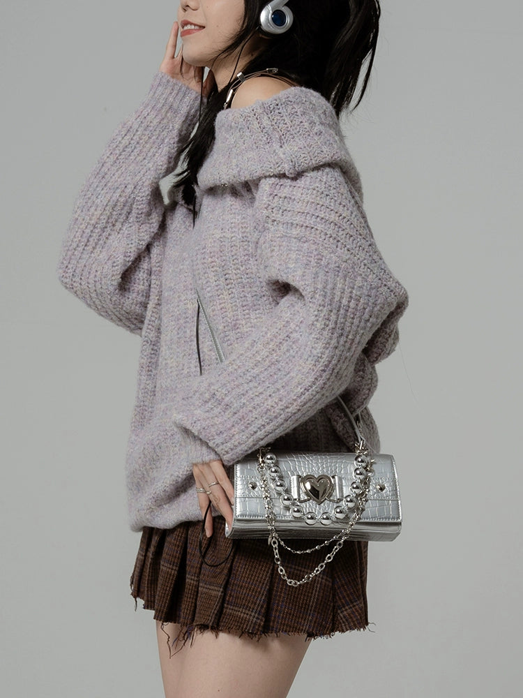 Silver metal mini chain bag