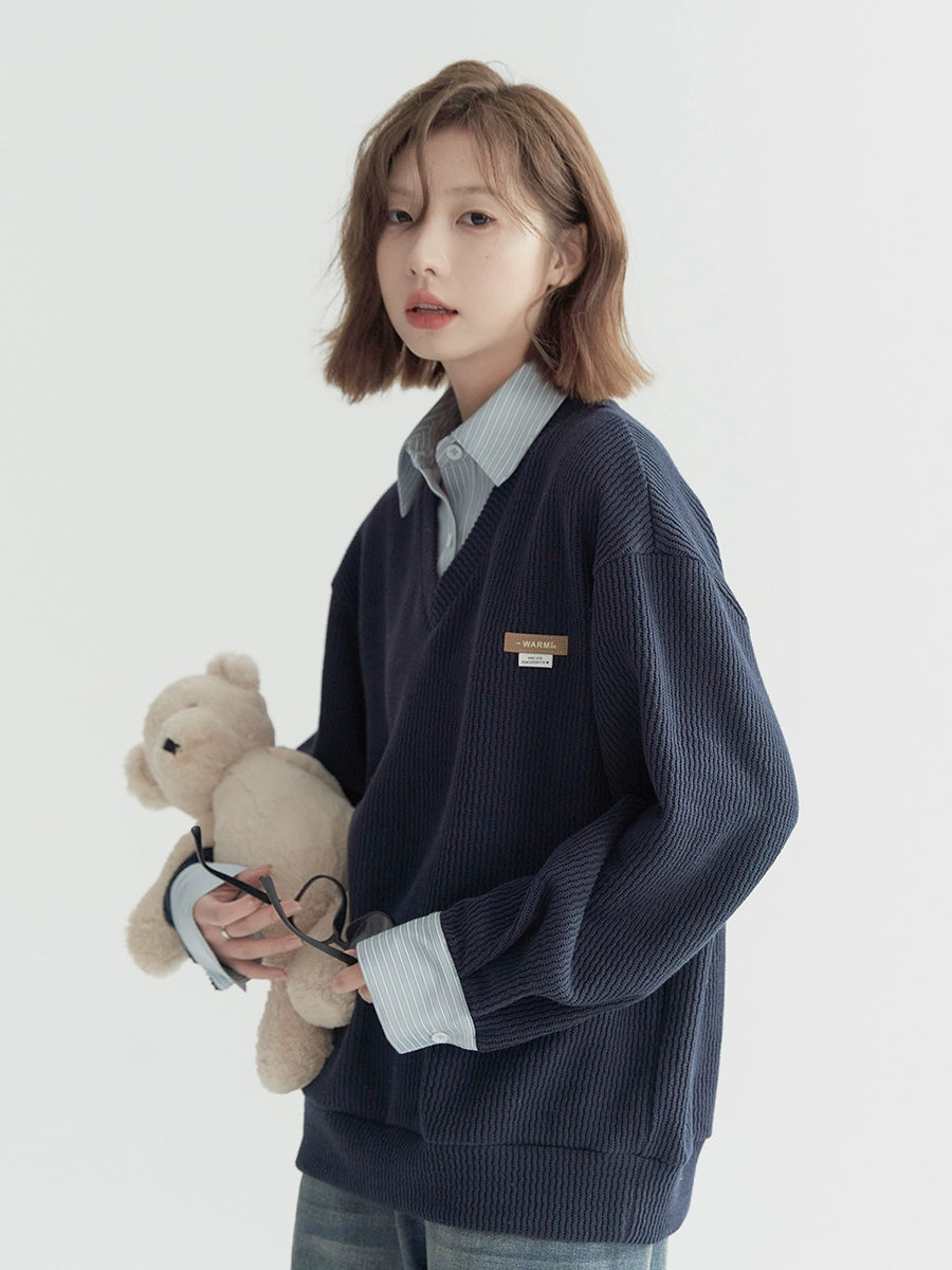 원포인트 디자인 페이크 투피스 셔츠 트레이너