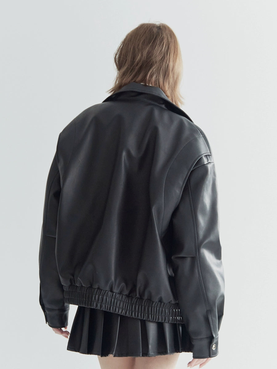 쇼트 레트로 레더 재킷