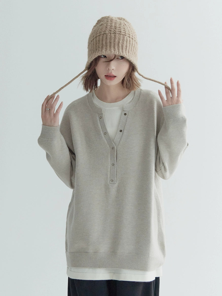 페이크 투피스 루즈핏 버튼 탑스