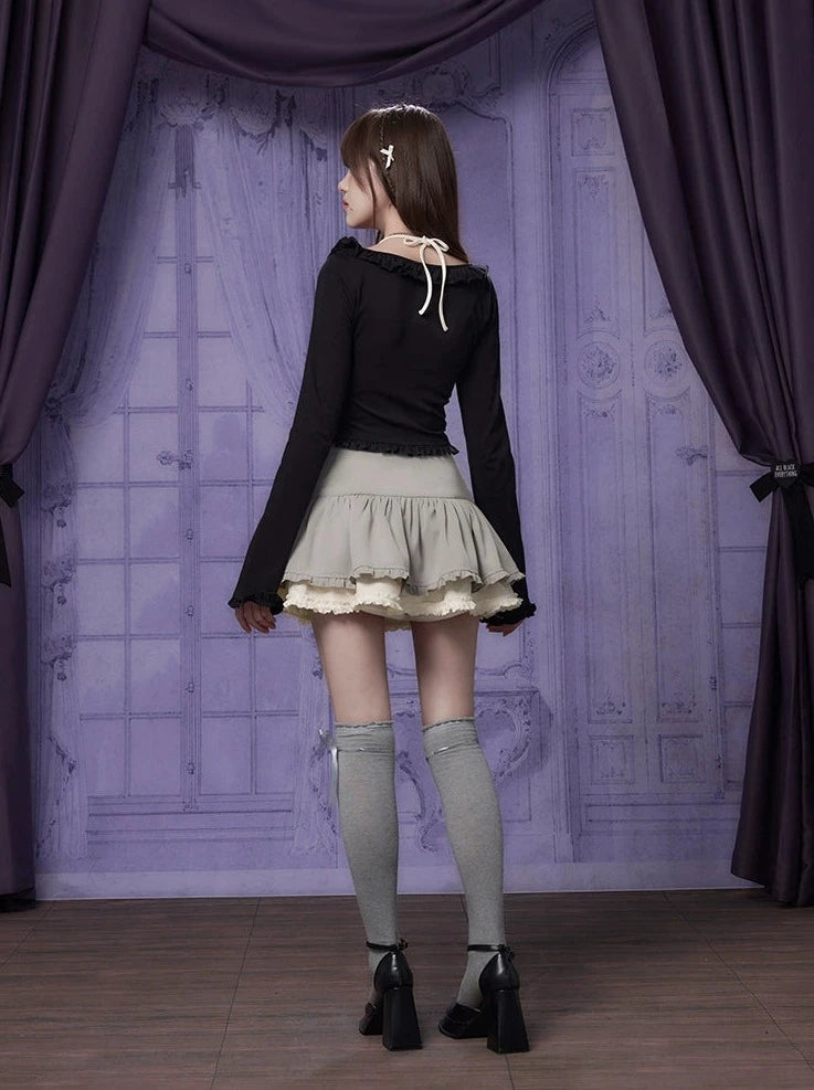 Ruffle slit ribbon skirt