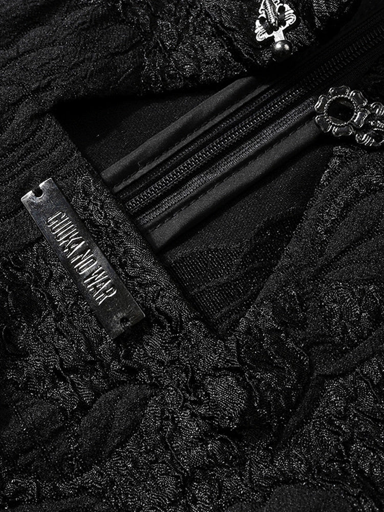 フレンチブラックパフスリーブスリムウエストチャイナドレス