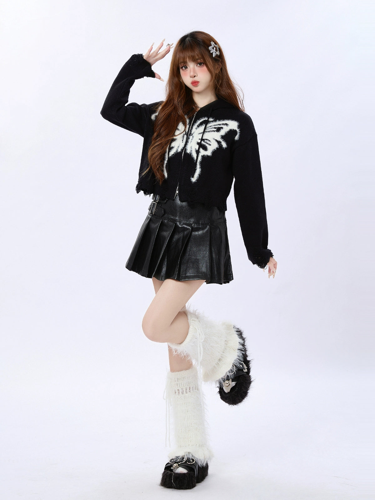 American Butterfly Foodie Double Zip Knit Cardigan