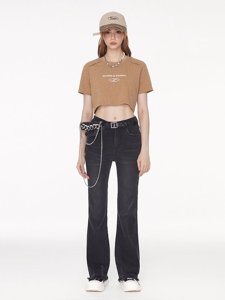 カーキバティックラウンドネックショートモードTシャツ