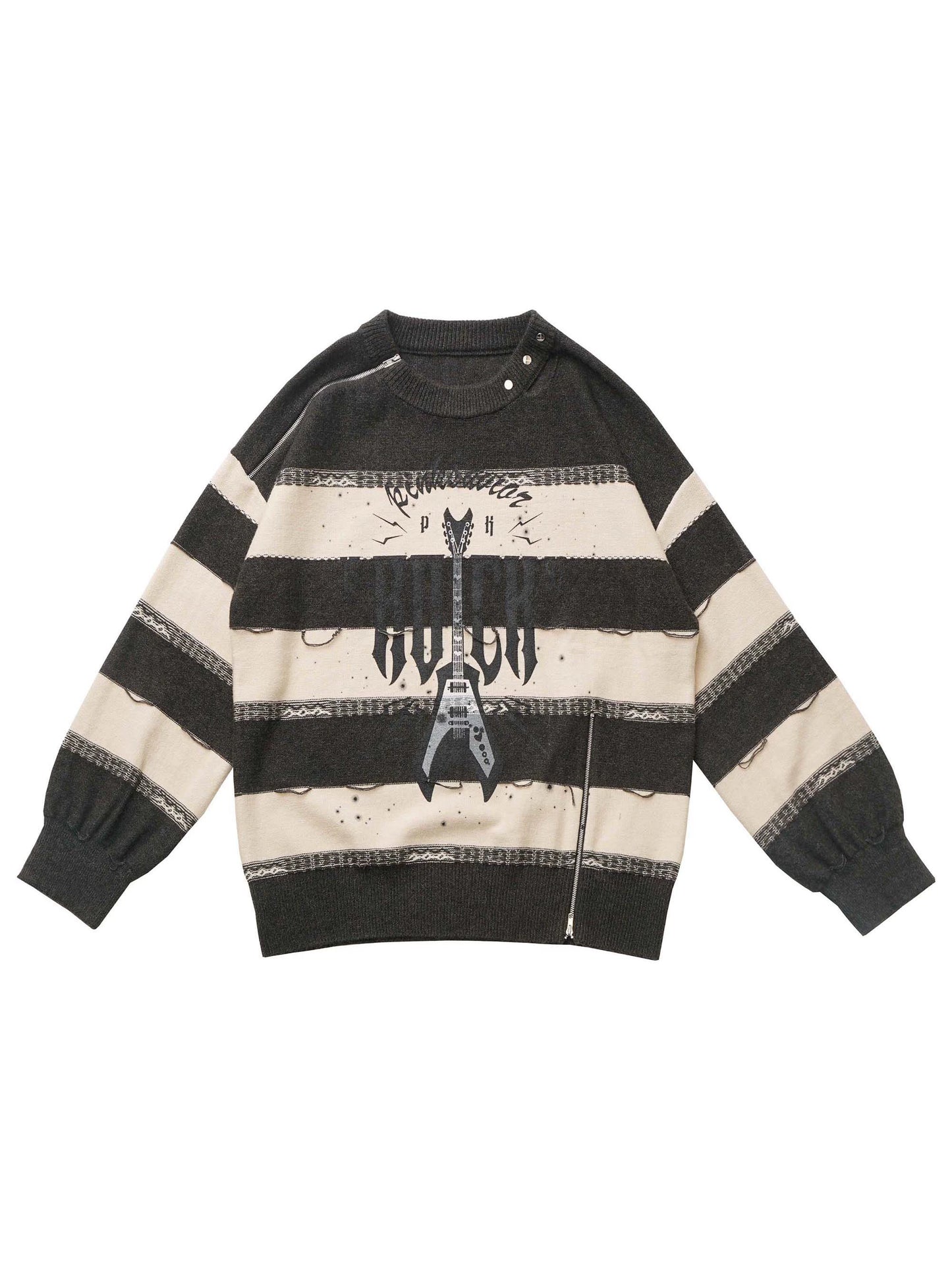 サウンドウェーブジップギターストライプボーダートップ+ツーピーススカートセット