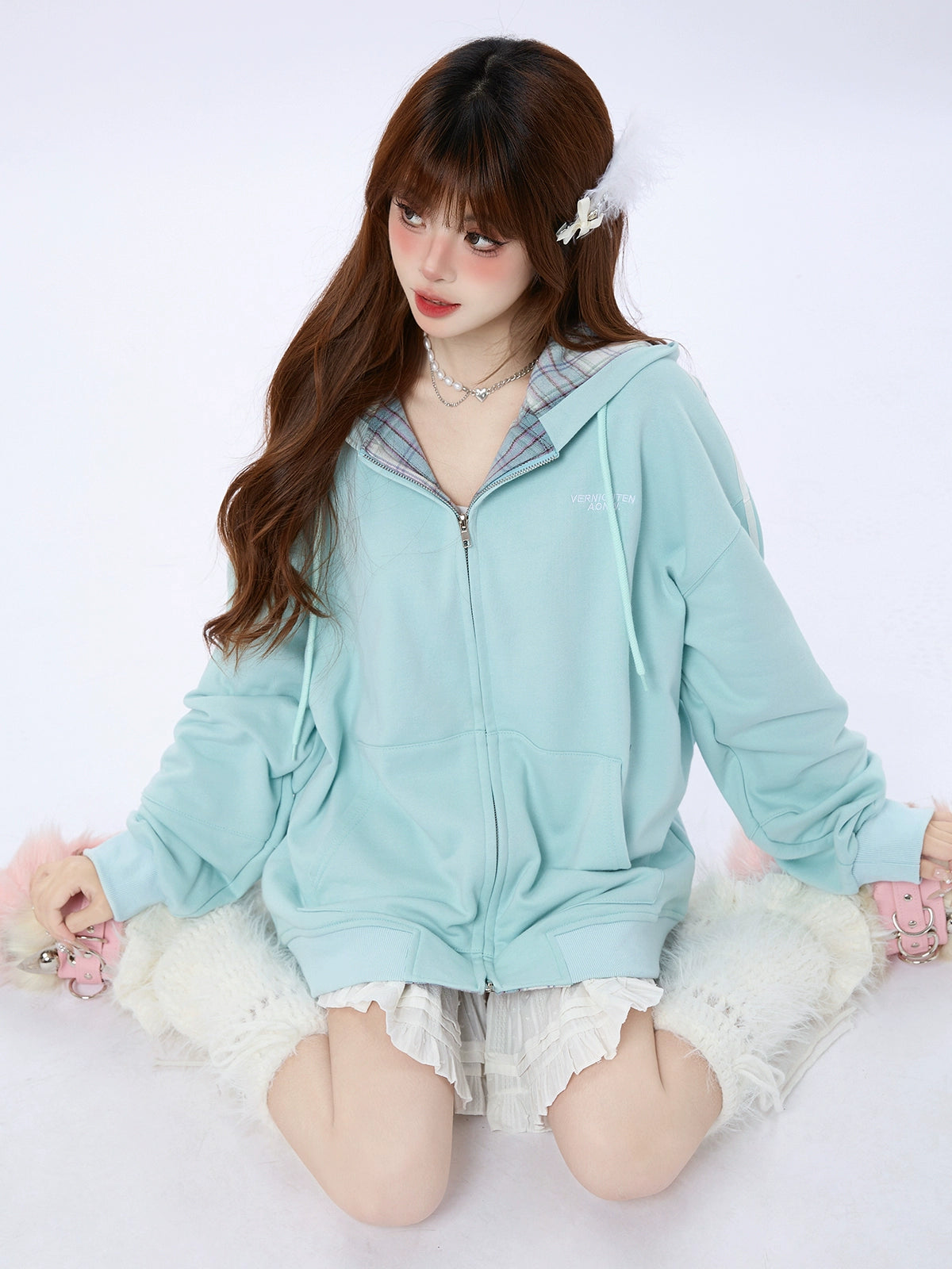 Check Hoodie Zip Sports Casual Sweat Jacket Belchic