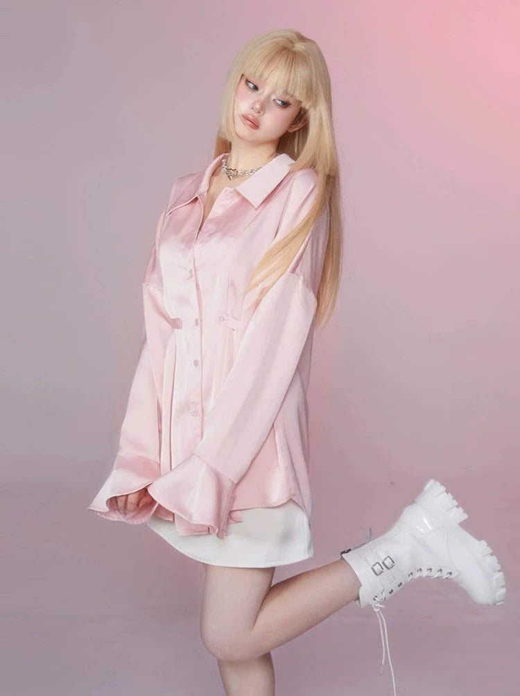 ベイビーサテンウエストマークシャツ