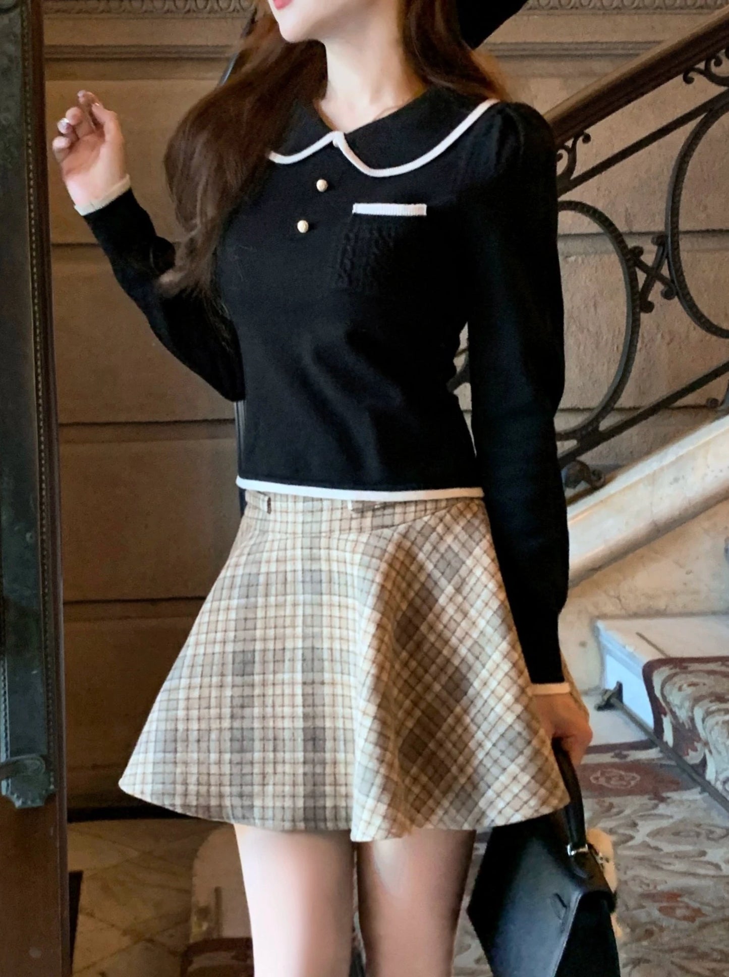 Sauce waffle doll color tight retro tops