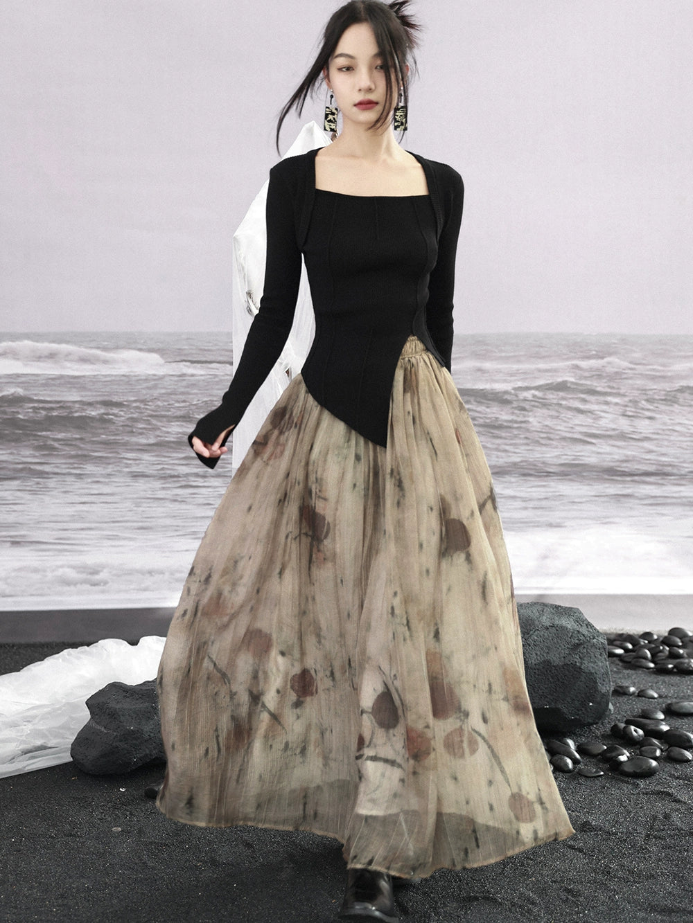 スクエアカラーボトリングスリットトップス