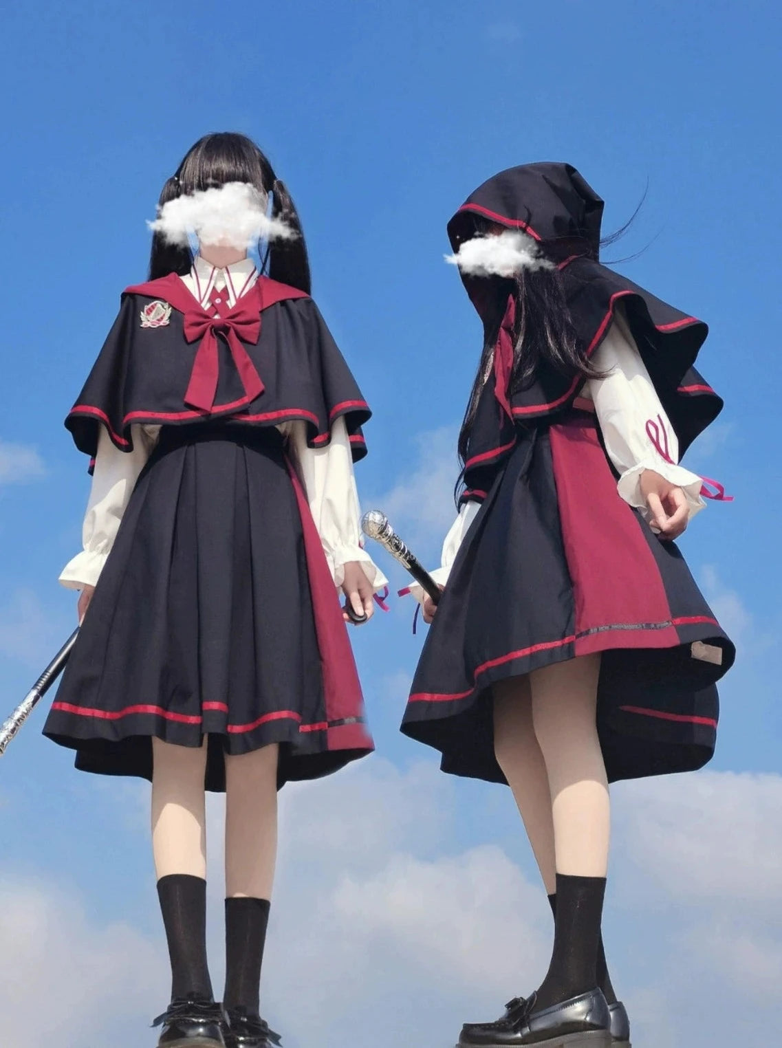 万圣节服装 黑色魔法斗篷 衬衫 短裙套装 小魔女 jk 短裙 日式洛丽塔