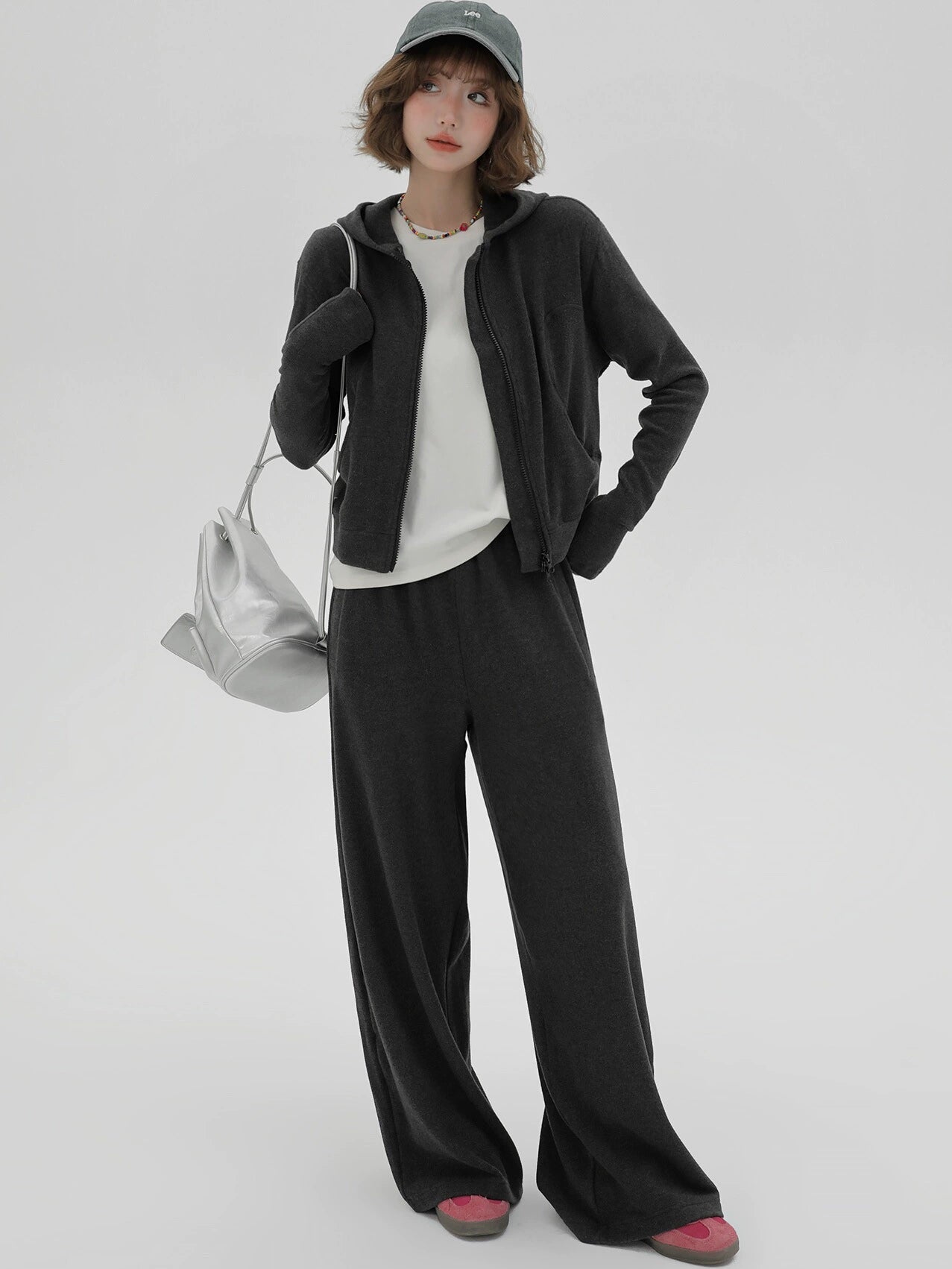 Girlyhalo 韩版风格休闲卫衣套装 女式春秋新款慵懒风连帽卫衣阔腿裤