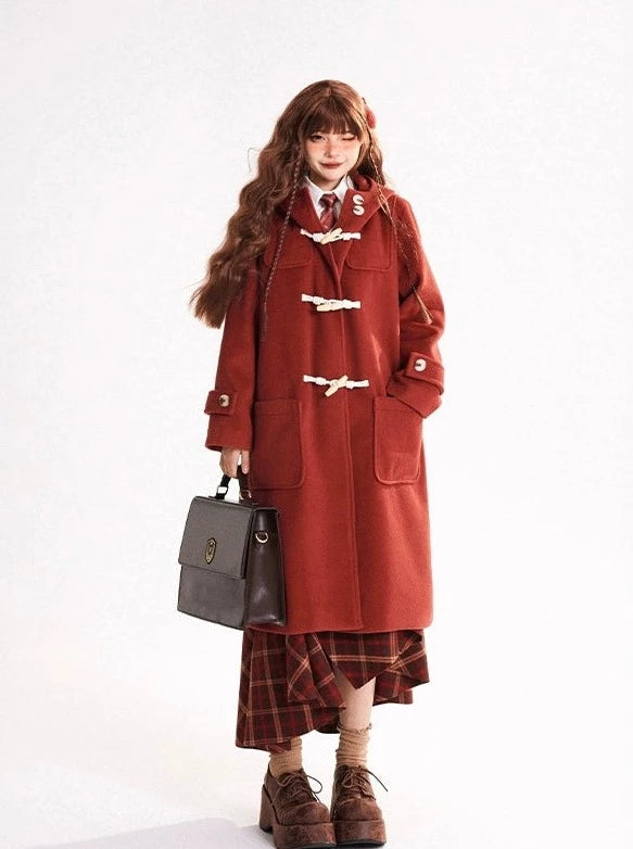 红色格子裙 复古不规则设计 A 字裙