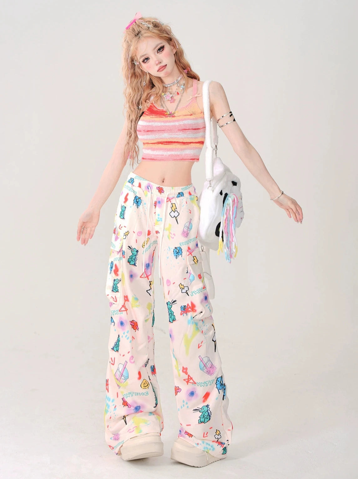 Colorful Girly Short Suspender Knit Cami Top