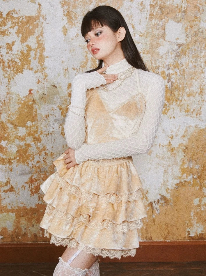 プリーツダイヤモンドミンクトップス